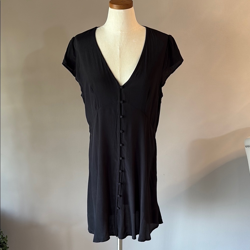 GAP women’s black button up fit and flare mini dress side Zip neck cap sleeve 12